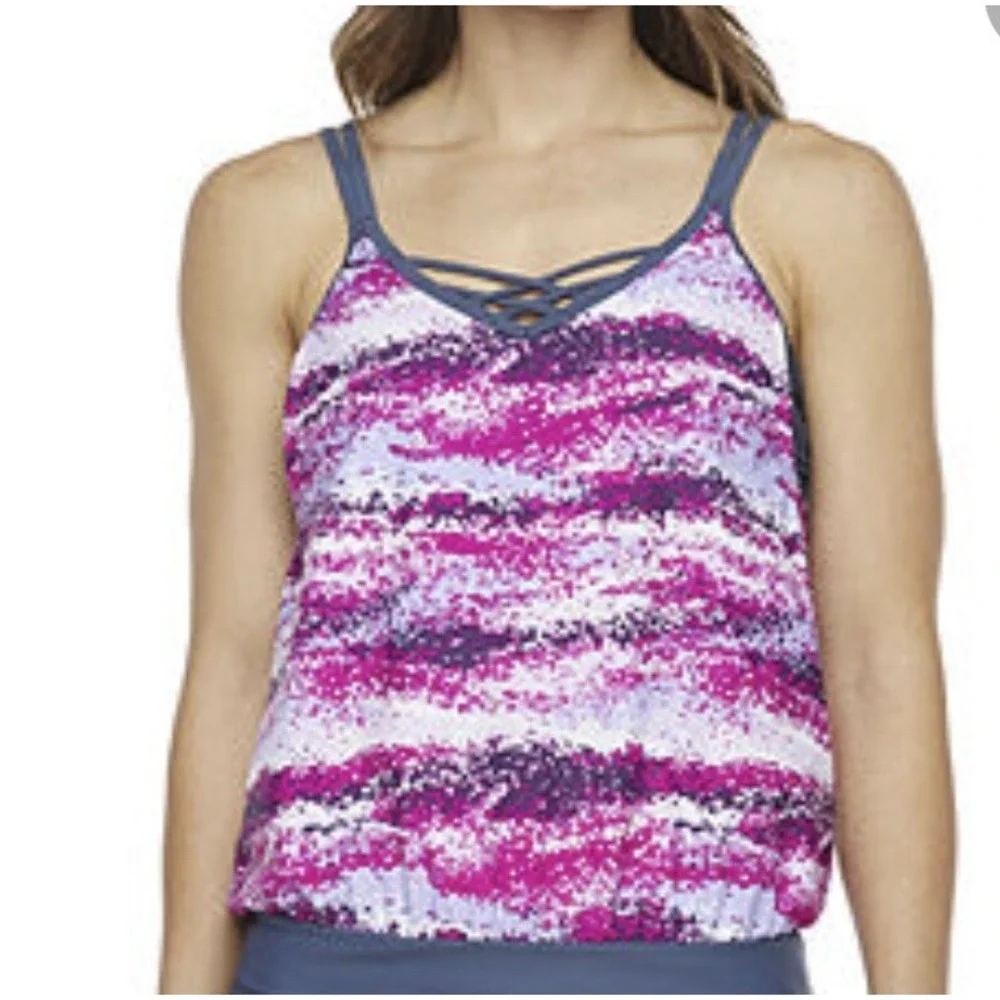 Free Country Blouson Tankini Women Small Modest Athletic Swimwear Quick dry Tank